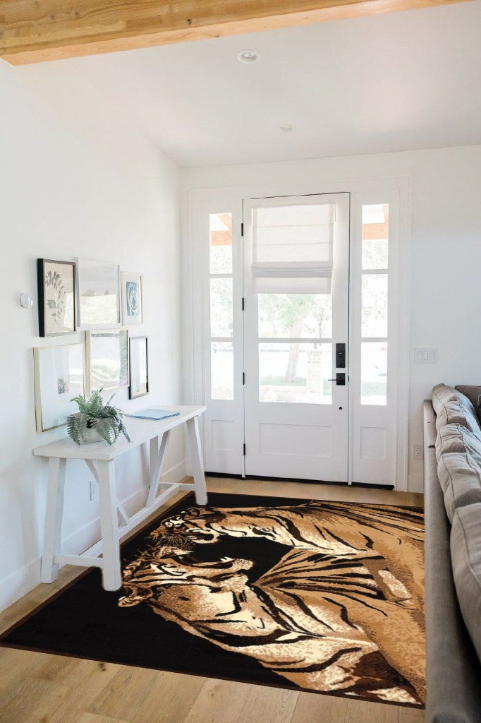 United Weavers of America Legends Collection Double Tigers Rug, 5'3" by 7'2" in White Scandinavian Entryway