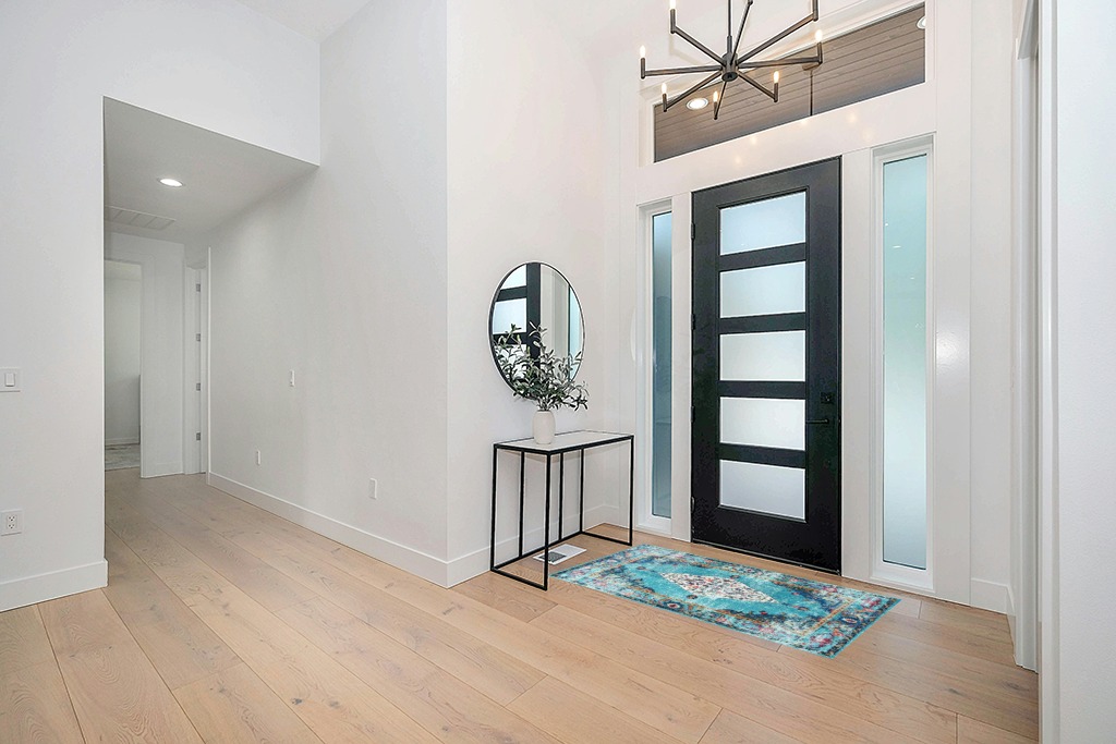Oriental rug decorating ideas in Modern White Entryway