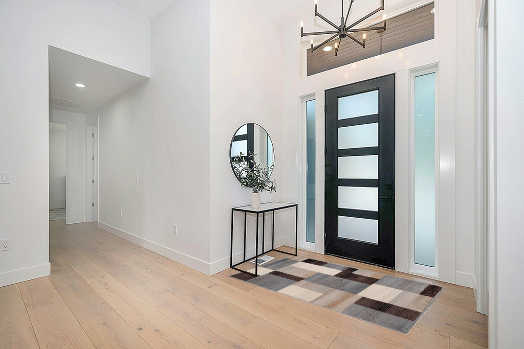 Round entryway rug ideas in Modern White Entryway