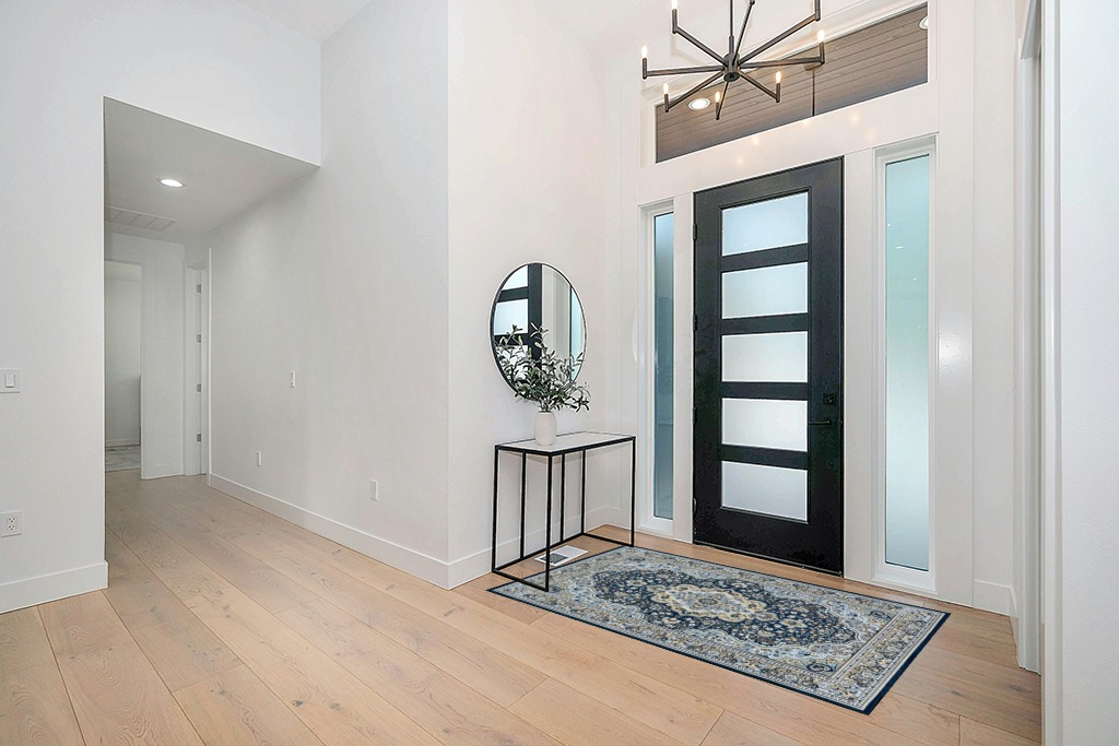 Round entryway rug ideas in Modern White Entryway