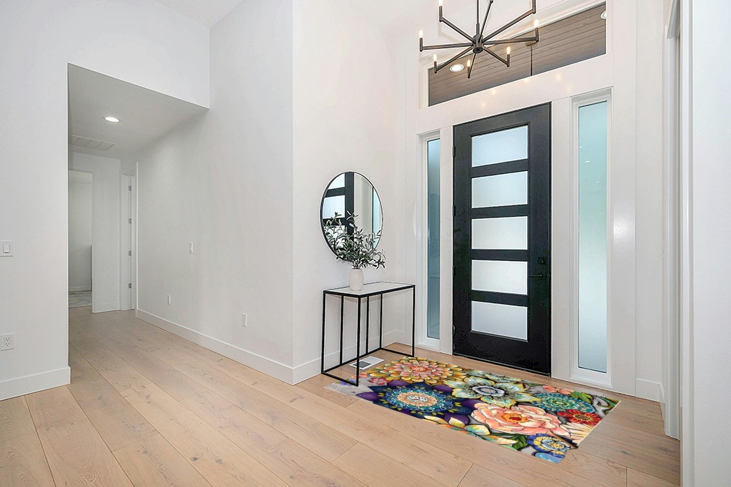 Round entryway rug ideas in Modern White Entryway