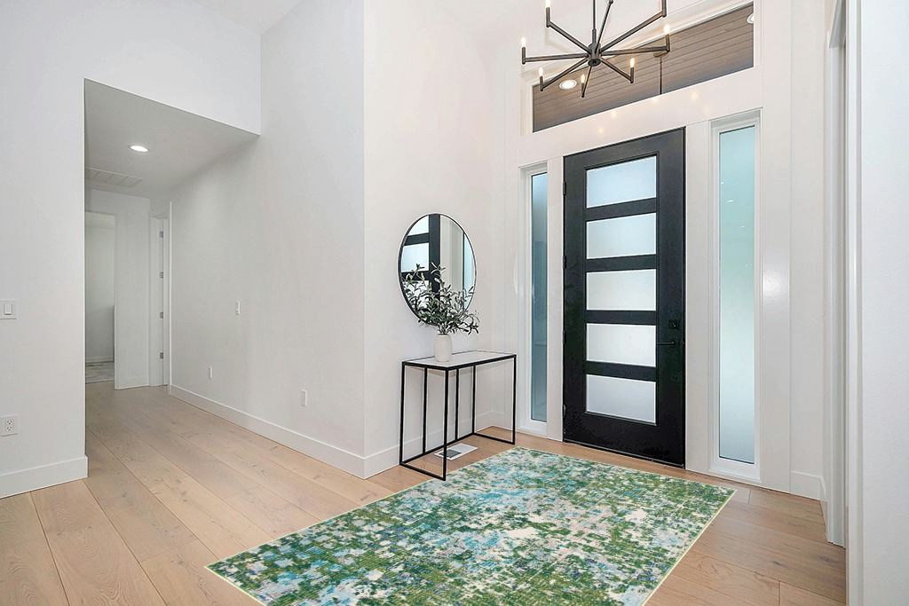 Green rug ideas in Modern White Entryway