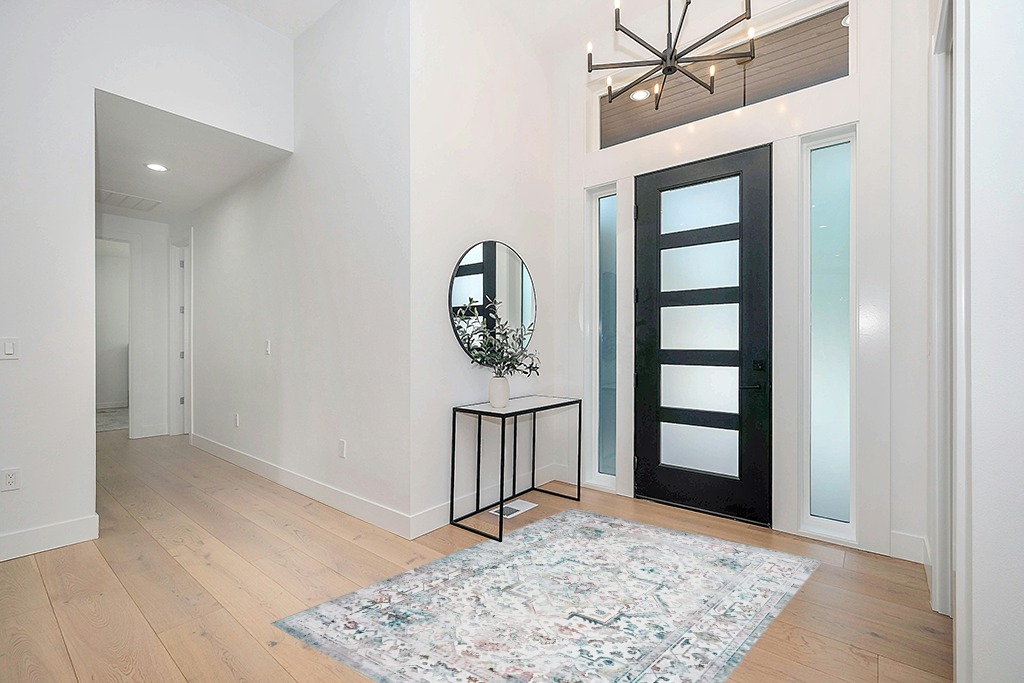 Boho rug ideas in Modern White Entryway