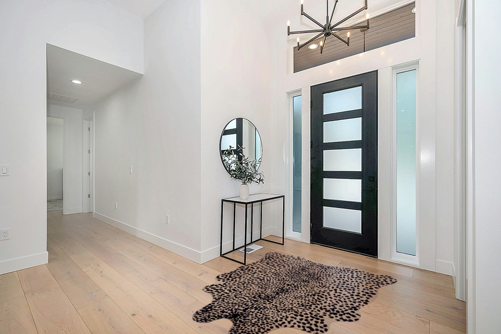 Cowhide rug decor ideas in Modern White Entryway