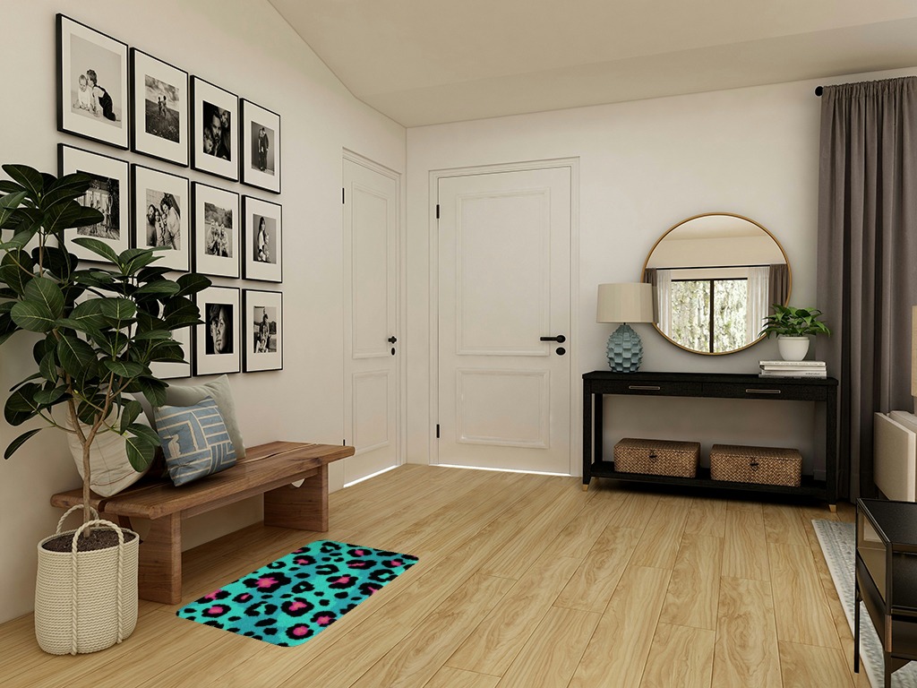 spefrowx Kids Turqoise Cheetah Print Bathroom Mats Black Pink Leopard Print Bath Carpets, Woodland Jungle Wildlife Floor Mats Cheetah Fur Bathroom Rugs, Wild Safari Animal Non Slip Shower Rugs Fluffy in Transitional Minimalistic Entryway