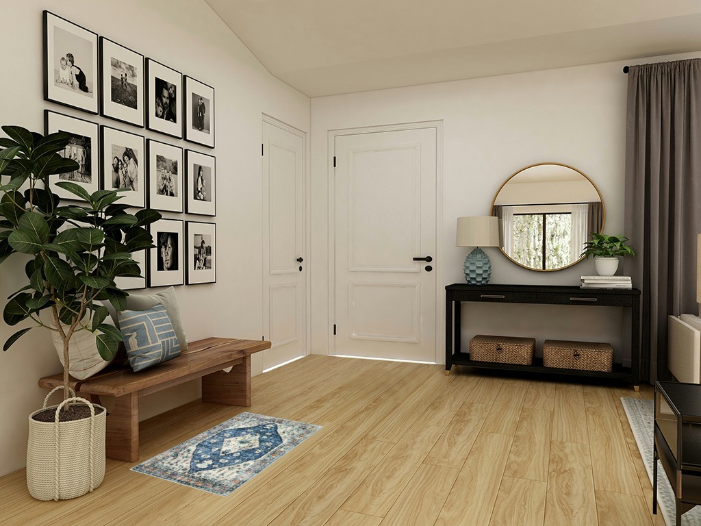 Round entryway rug ideas in Transitional Minimalistic Entryway