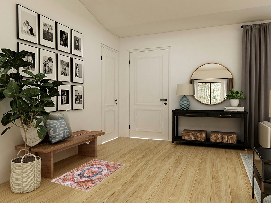 Round entryway rug ideas in Transitional Minimalistic Entryway