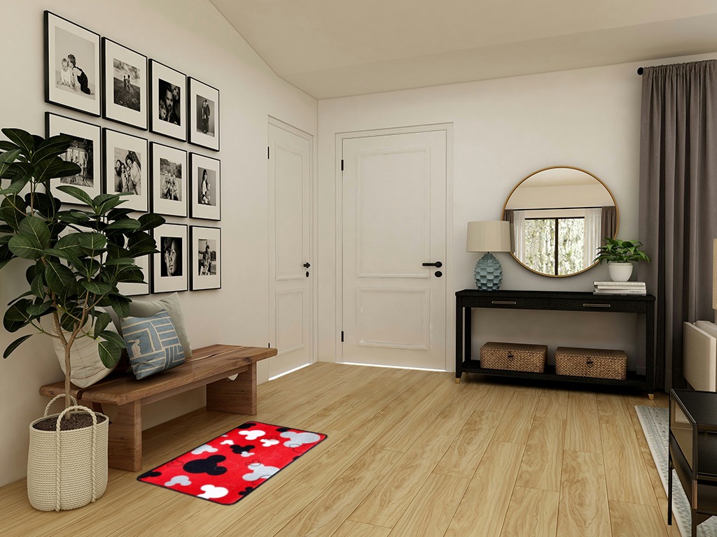 Cute Mouse Home Decor Indoor Mat, Front Back Door Rugs Durable Rubber Backing Non-Slip Doormat, Red Mickey Cartoon Low Profile Inside Entry Door Rug, 22" x 34" in Transitional Minimalistic Entryway