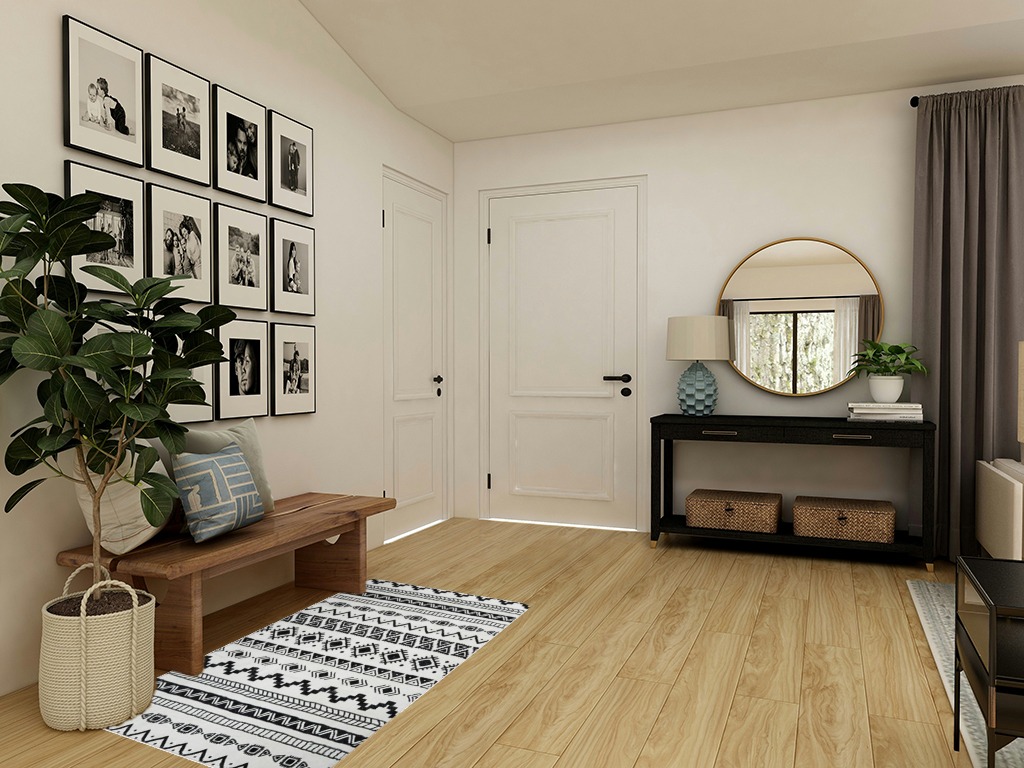 Black and white rug ideas in Transitional Minimalistic Entryway