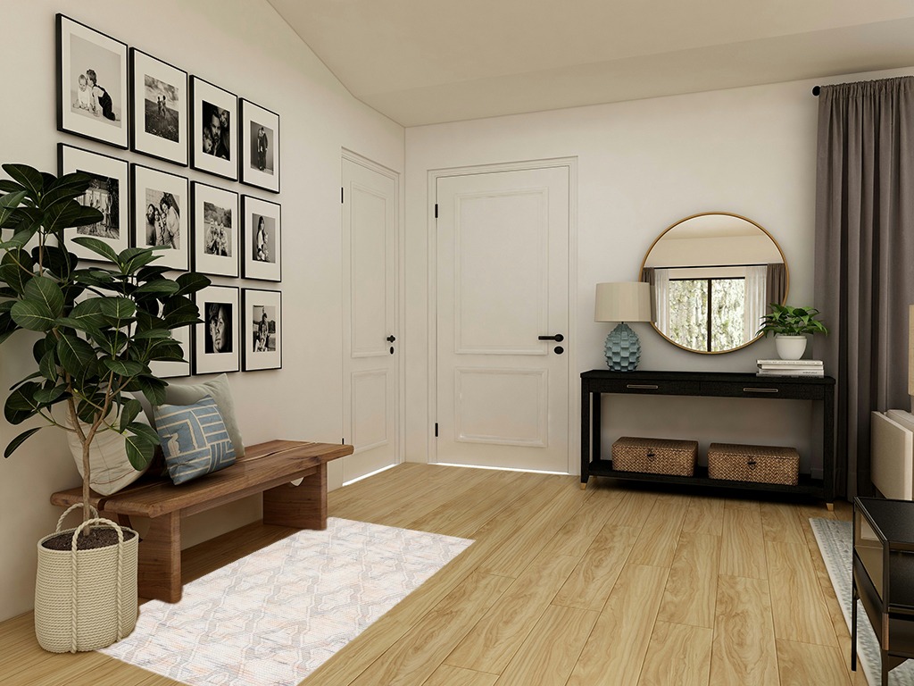 Front porch rugs ideas in Transitional Minimalistic Entryway
