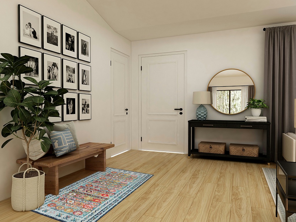 Round entryway rug ideas in Transitional Minimalistic Entryway