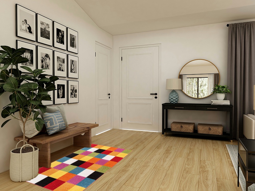 Front porch rugs ideas in Transitional Minimalistic Entryway