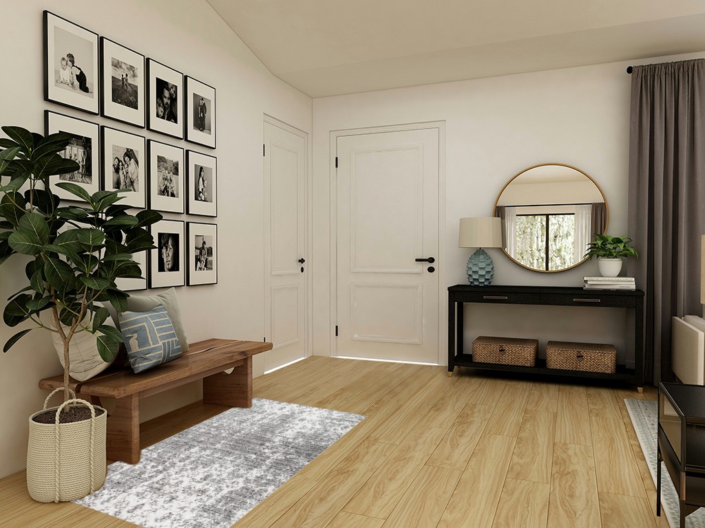 Front porch rugs ideas in Transitional Minimalistic Entryway