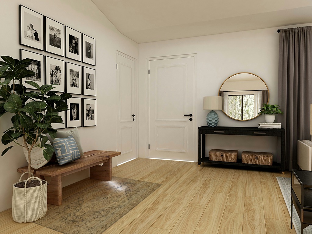 Front porch rugs ideas in Transitional Minimalistic Entryway
