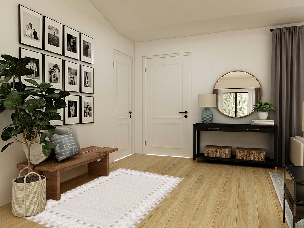 Small powder room rug ideas in Transitional Minimalistic Entryway