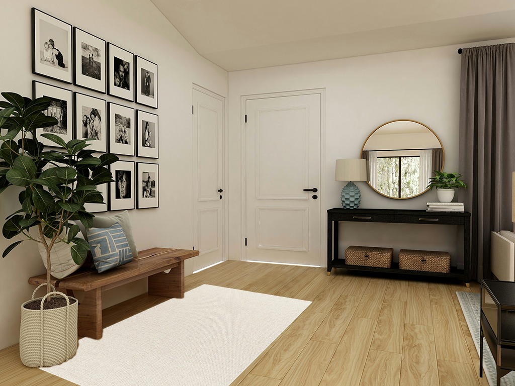 Small powder room rug ideas in Transitional Minimalistic Entryway
