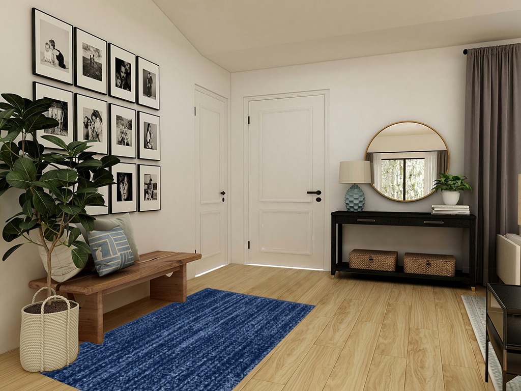 Small powder room rug ideas in Transitional Minimalistic Entryway
