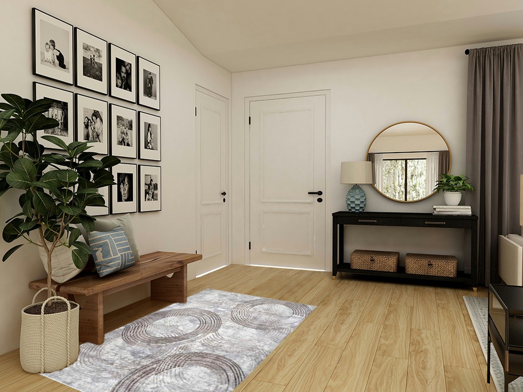 Small powder room rug ideas in Transitional Minimalistic Entryway