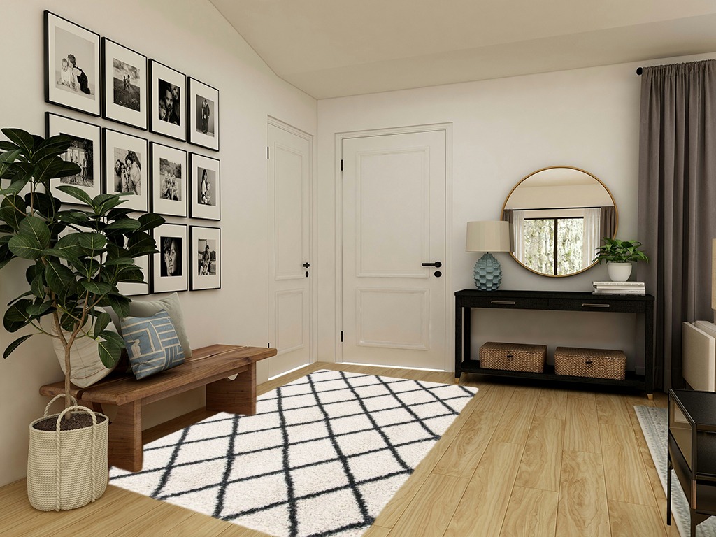 Marrone Geometric Ivory/Black Area Rug George Oliver Rug Size: Rectangle 5'1" x 7'6" in Transitional Minimalistic Entryway