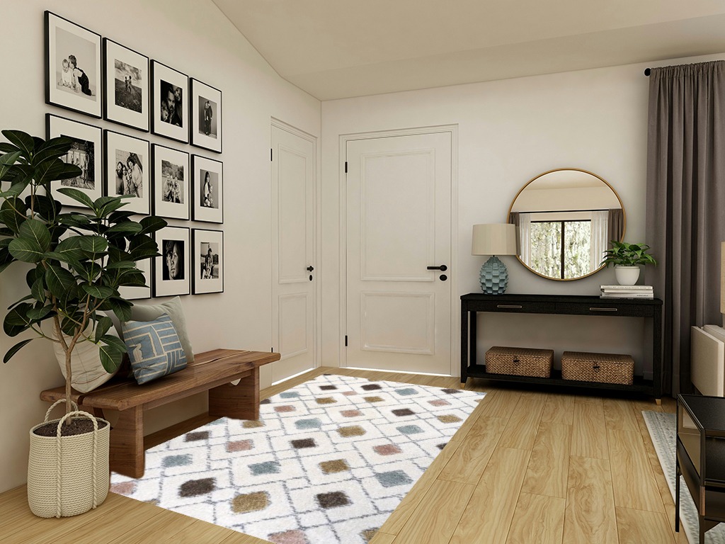 Elle Geometric Machine Made Power Loom Polypropylene Area Rug in Cream/Gold/Brown ... in Transitional Minimalistic Entryway