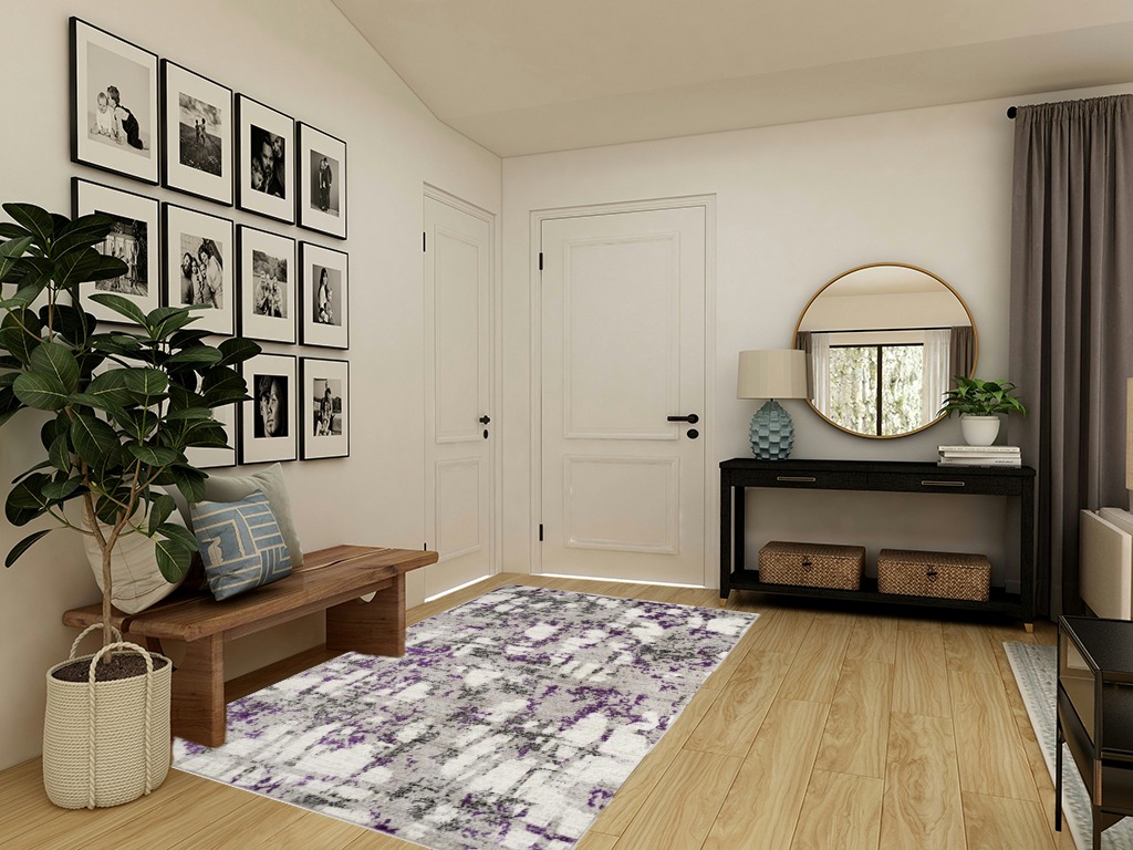 SAFAVIEH Skyler Collection Area Rug - 5'1" x 7'6", Grey & Purple, Modern Abstract Design, Non-Shedding & Easy Care, Ideal for High Traffic Areas in Living Room, Bedroom (SKY193R) in Transitional Minimalistic Entryway