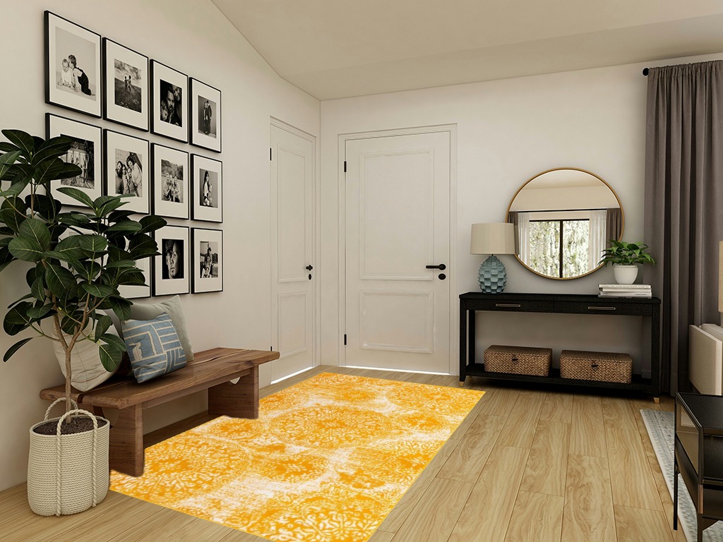 Unique Loom Sofia Collection Area Rug - Grand (5' 3" x 8' Rectangle, Yellow/ Ivory) in Transitional Minimalistic Entryway