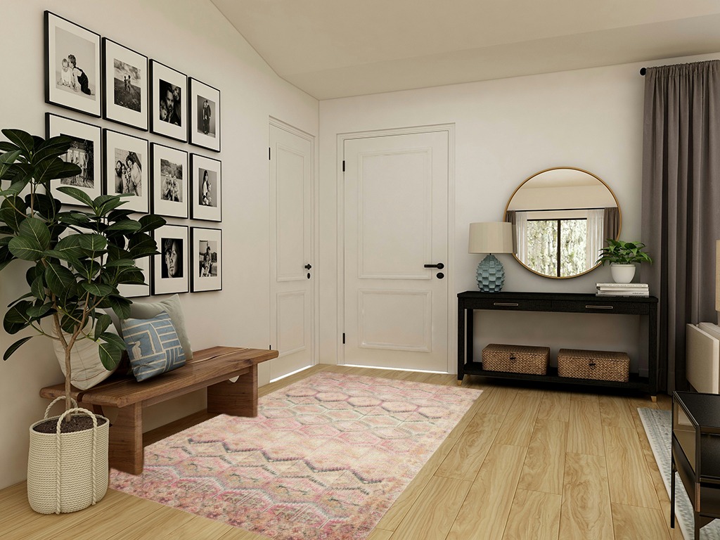 Loloi II Layla Collection LAY-17 Pink/Lagoon, Traditional 5'-0" x 7'-6" Area Rug in Transitional Minimalistic Entryway