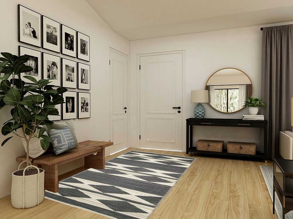 Fab Habitat Outdoor Rug - Waterproof, Fade Resistant, Crease-Free - Premium Recycled Plastic - Neutral Geometric Tribal - Patio, Porch, Deck, Balcony - Cairo - Natural & Black - 5 x 8 ft in Transitional Minimalistic Entryway