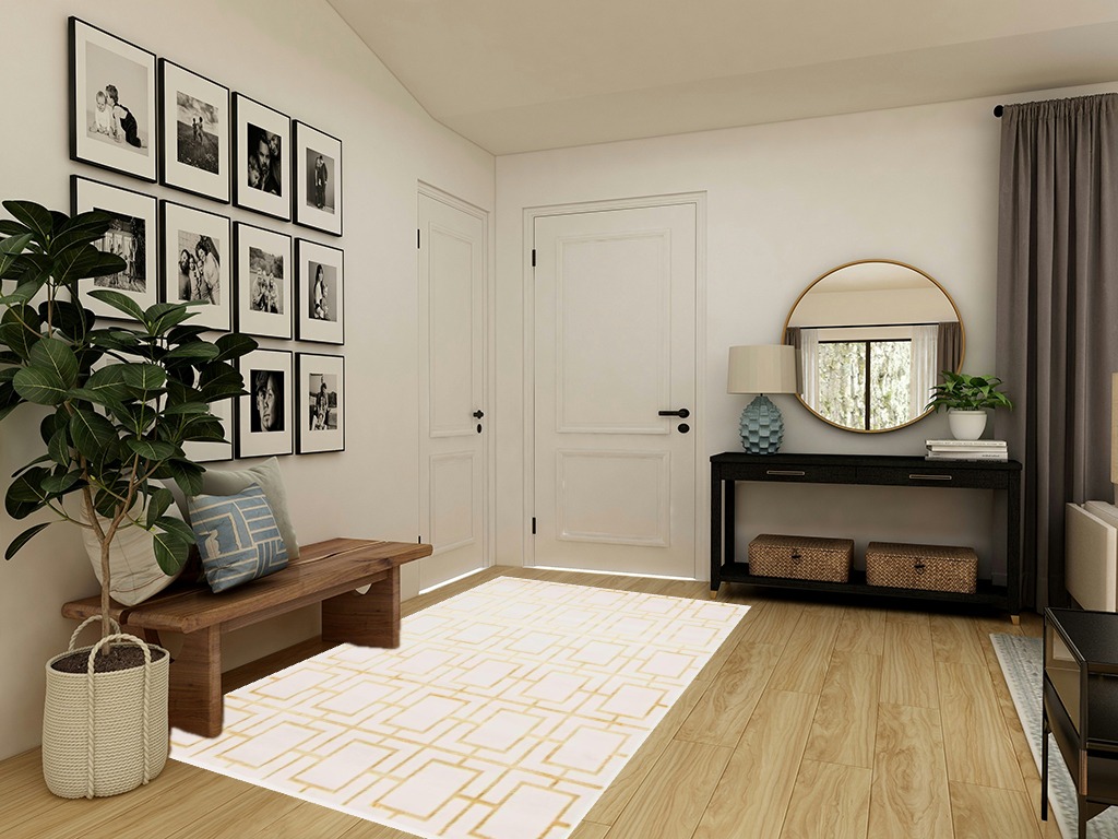 Marilyn Monroe Glam Collection Area Rug - Deco (5'x 8' Rectangle, White Gold/ Gold) in Transitional Minimalistic Entryway