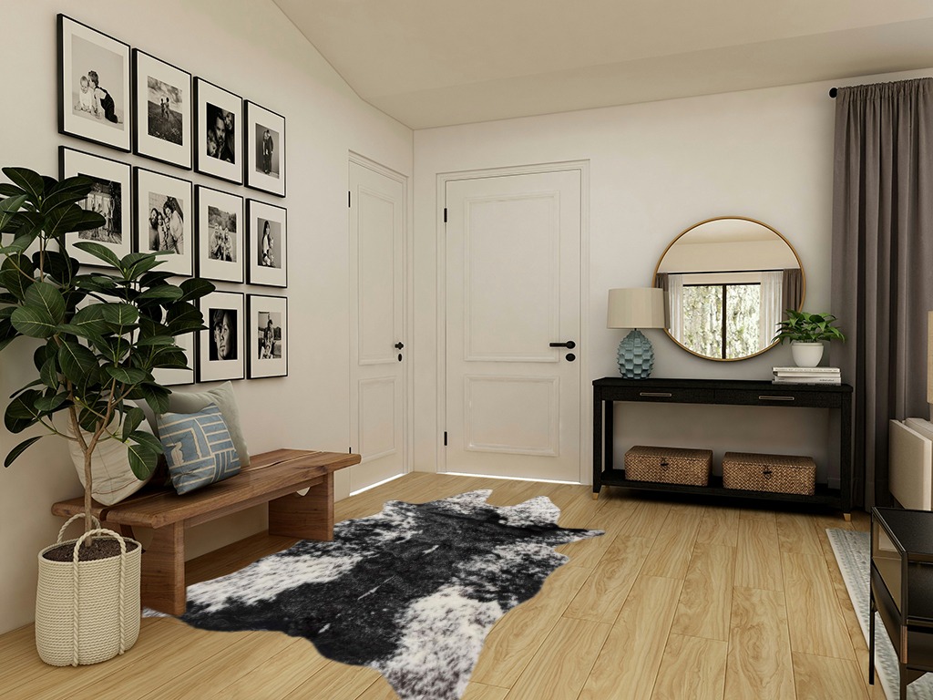 Cowhide rug decor ideas in Transitional Minimalistic Entryway