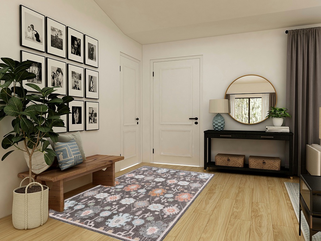 SAFAVIEH Phoenix Collection Area Rug - 5'5" x 7'7", Dark Grey & Ivory Blue, Boho Design, Ideal for High Traffic Areas in Living Room, Bedroom, Dining (PHX560H-5) in Transitional Minimalistic Entryway