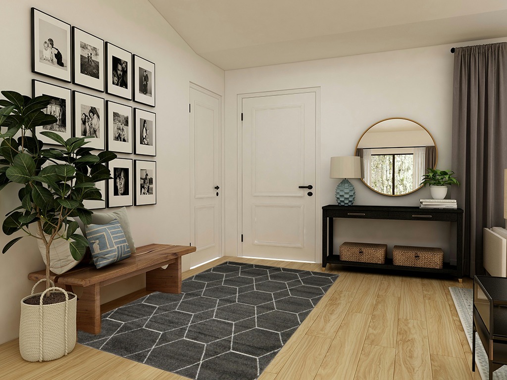 Unique Loom Trellis Frieze Collection Area Rug - Geometric (5' 1" x 8', Dark Gray/ Ivory) in Transitional Minimalistic Entryway