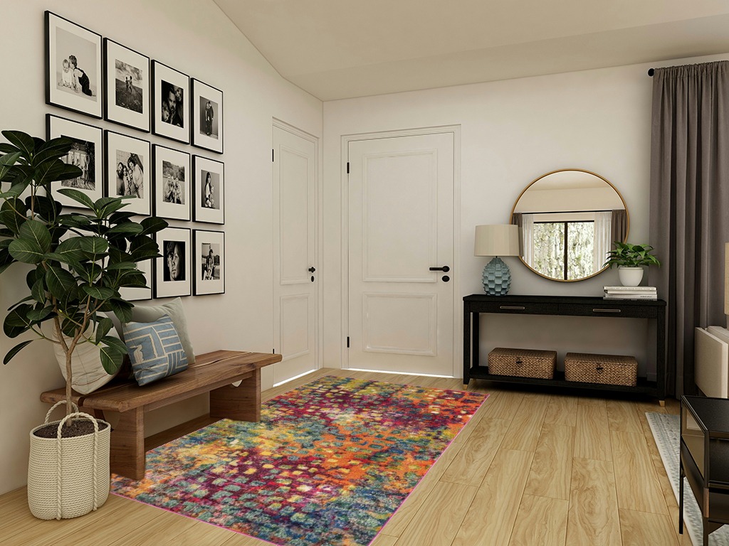 Unique Loom Jardin Collection Colorful, Vibrant, Abstract, Modern Area Rug, 5 ft 0 x 8 ft 0 Rectangular, Multi/Blue in Transitional Minimalistic Entryway