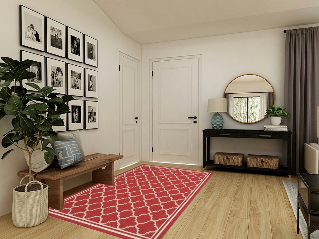 SAFAVIEH Courtyard Collection 5'3" x 7'7" Red/Bone CY6918 Trellis Indoor/ Outdoor Splashproof Easy Scrubbing Patio Backyard Mudroom Area Rug in Transitional Minimalistic Entryway