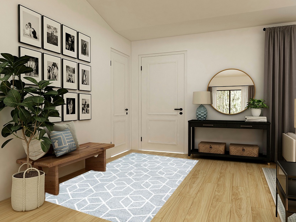 Eyely UES101C-5 Supersoft Tumbling Blocks Modern Geometric Indoor Area Rug Modern, Contemporary, Casual, Bedroom, Kitchen, Living Room, Easy-Cleaning, Non-Shedding, 5 X 8, Light Blue/White in Transitional Minimalistic Entryway