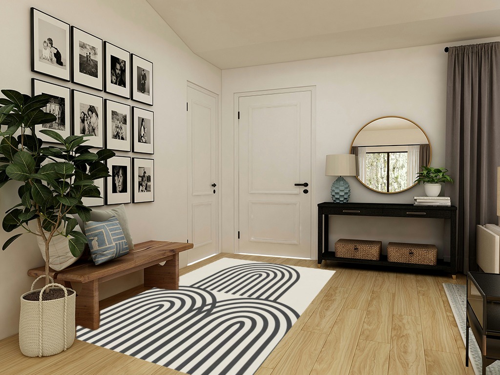 Black and White Washable Wool Area Rug 5x8 Minimalist Modern Abstract Rug for Livingroom Bedroom Diningroom Chic Boho Home Office Kitchen Floor Carpet in Transitional Minimalistic Entryway