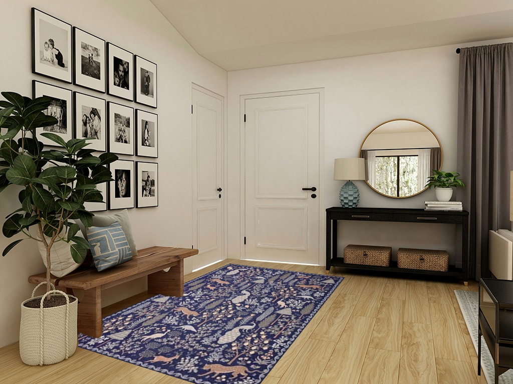 Loloi Rifle Paper Co. x Menagerie Navy 5'-0" x 7'-6" Area Rug in Transitional Minimalistic Entryway
