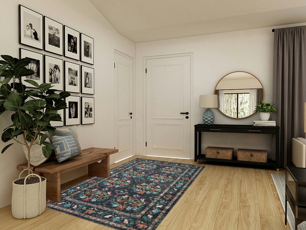 Loloi Rifle Paper Co. x Courtyard Charcoal 5'-0" x 7'-6" Area Rug in Transitional Minimalistic Entryway