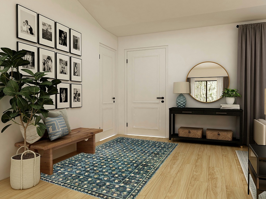 Loloi Rifle Paper Co. x Eden Lattice Indigo 5'-0" x 7'-6" Area Rug in Transitional Minimalistic Entryway