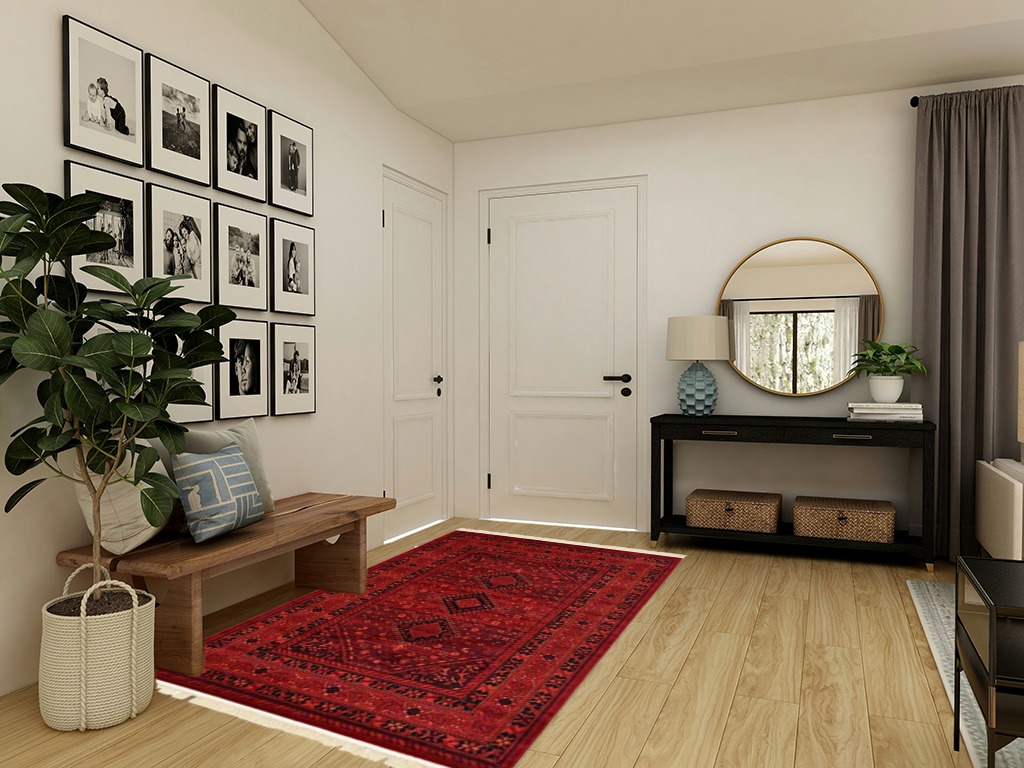 Unique Loom Tekke Collection Area Rug - Sheibani (5' 3" x 8' Rectangle, Red/ Black) in Transitional Minimalistic Entryway