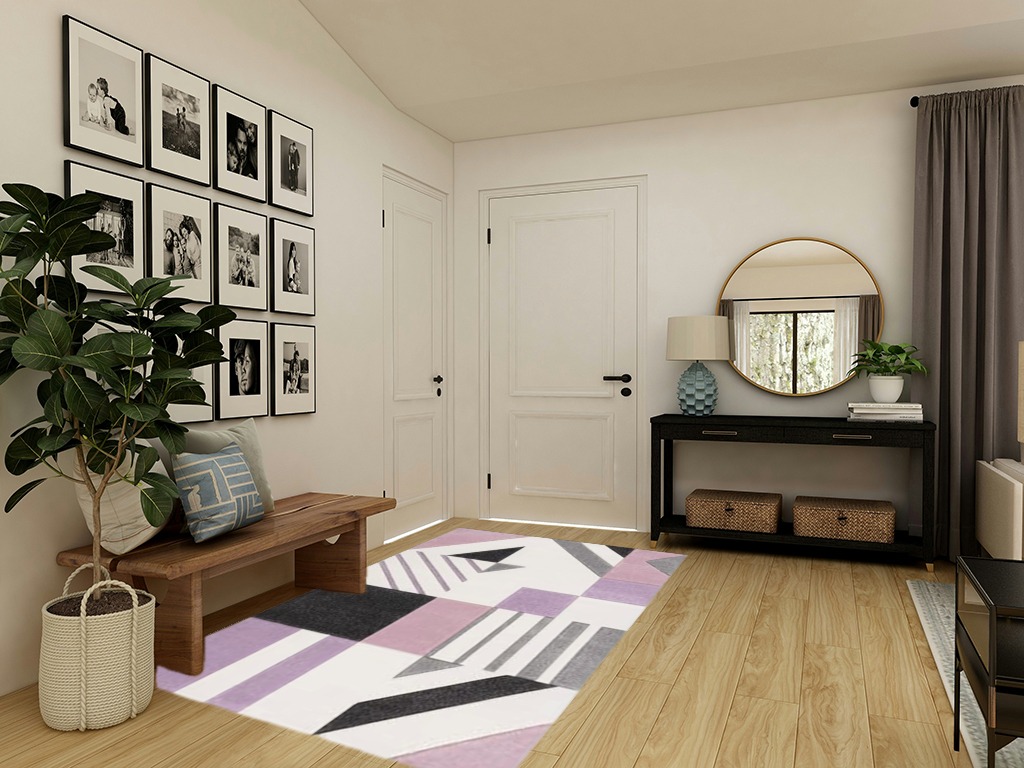 SAFAVIEH Hollywood Collection Area Rug - 5'3" x 7'6", Ivory & Purple, Mid-Century Modern Design, Non-Shedding & Easy Care, Ideal for High Traffic Areas in Living Room, Bedroom, Dining (HLW709D-5) in Transitional Minimalistic Entryway