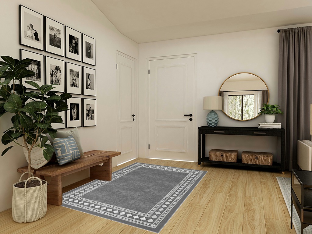 Grey Modern Non Slip Living Room Area Rug in Transitional Minimalistic Entryway