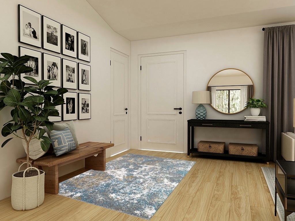 Turquoise Modern Stain Resistant Living Room Area Rug in Transitional Minimalistic Entryway