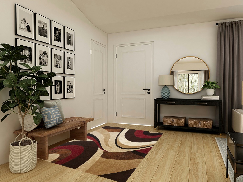 Brown/Red Contemporary Fade Resistant, Stain Resistant Bedroom, Living Room, Dining Room, Nursery Room Area Rug in Transitional Minimalistic Entryway