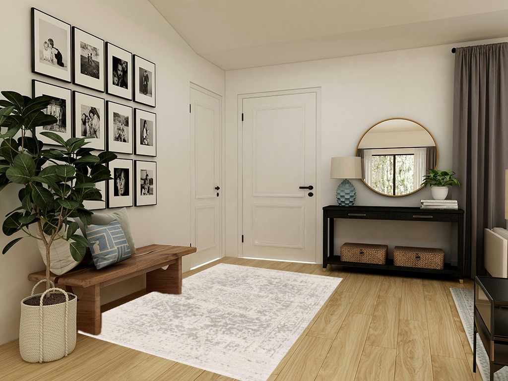Grey Traditional  Living Room Area Rug in Transitional Minimalistic Entryway
