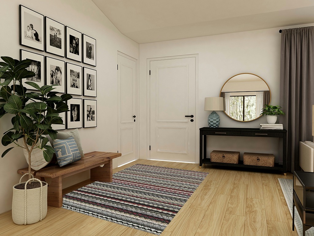 Random Earthtone Stripes Carnival Stripe  Bedroom, Living Room, Home Office, Dining Room Area Rug in Transitional Minimalistic Entryway