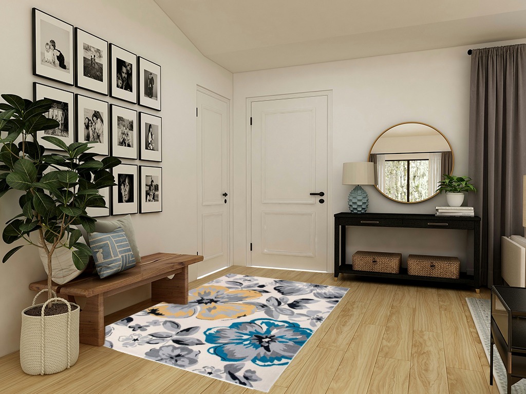 Rugshop Modern Floral Design for Living Room,Bedroom,Home Office,Kitchen Non Shedding Area Rug 5' X 7' Cream in Transitional Minimalistic Entryway