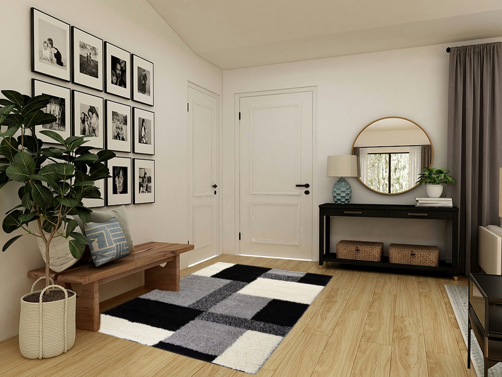 ruglots Modern Shag Geometric 5x7 (5' x 7'2'') Area Rug Cubes Black & Cream Plush Shag Blocks & Squares Plush Shag Easy Care Thick Soft Plush Living Room in Transitional Minimalistic Entryway
