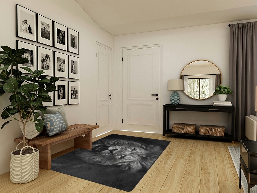 DNOVING Large Black and White Lion Area Rug 5x7ft Non Slip, Rubber Backed Perfect for Living Room, Bedroom, Office, Dining Room Timeless and Classic Decor Indoor Fluffy Area Rug in Transitional Minimalistic Entryway