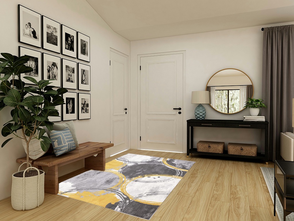 Rugshop Evora Contemporary Modern Circles Area Rug 5' x 7' Yellow in Transitional Minimalistic Entryway